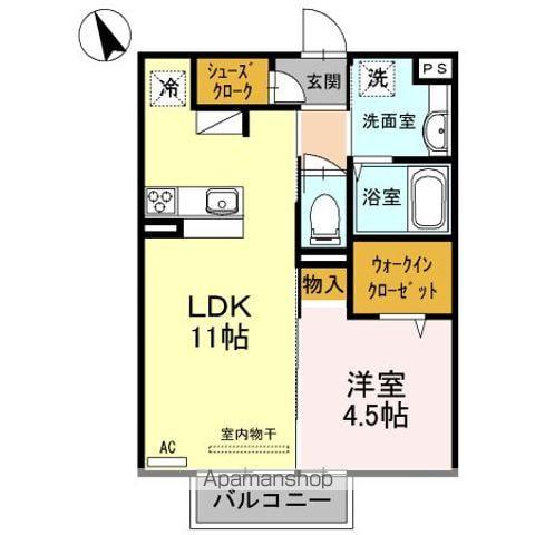オリーヴァ東櫛原B棟(1LDK/2階)の間取り写真