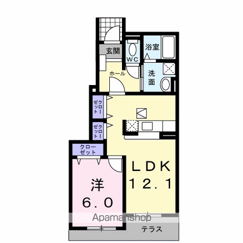 パークサイド前山B(1LDK/1階)の間取り写真