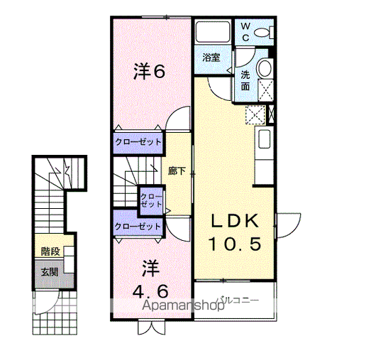 ル.レーヴΒ(2LDK/2階)の間取り写真