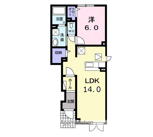 グロリアⅠ(1LDK/1階)の間取り写真