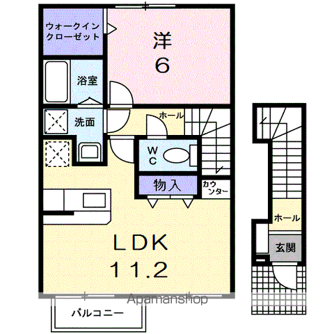 ツインアヴニール弐号館(1LDK/2階)の間取り写真