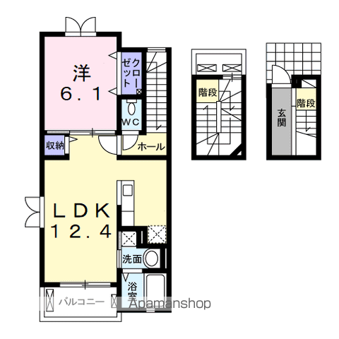 名鉄小牧線 小牧口駅 徒歩7分 3階建 築13年(1LDK/3階)の間取り写真