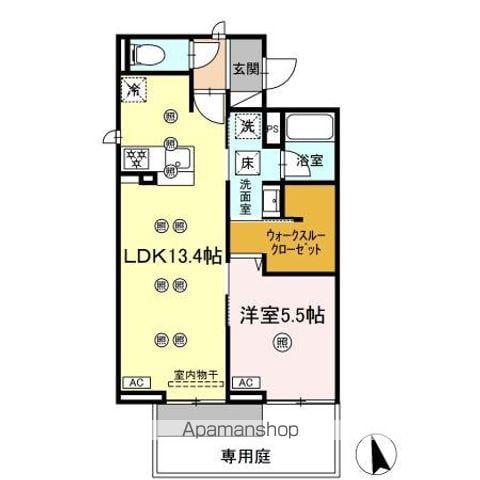 ディアライズ河内(1LDK/1階)の間取り写真