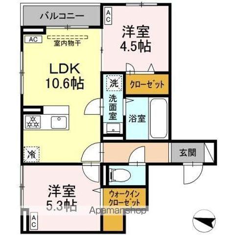 セレスティア西綾瀬(2LDK/2階)の間取り写真