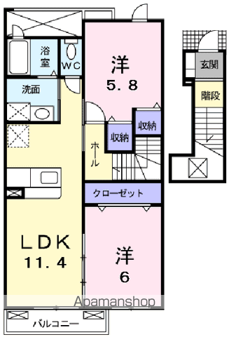 セレノ八島台Ⅱ(2LDK/2階)の間取り写真