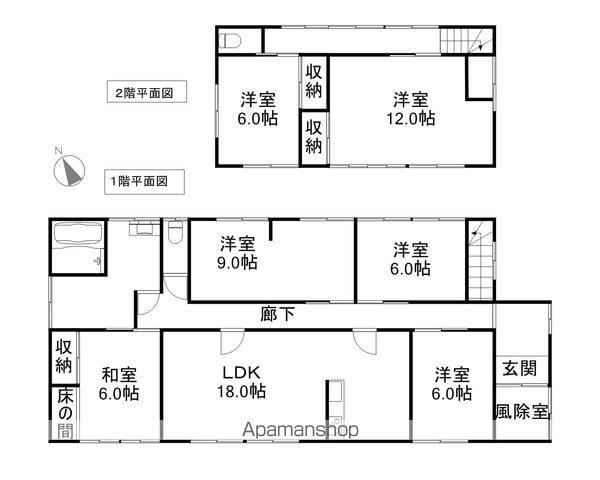 山形県鶴岡市 2階建 築43年(6LDK)の間取り写真