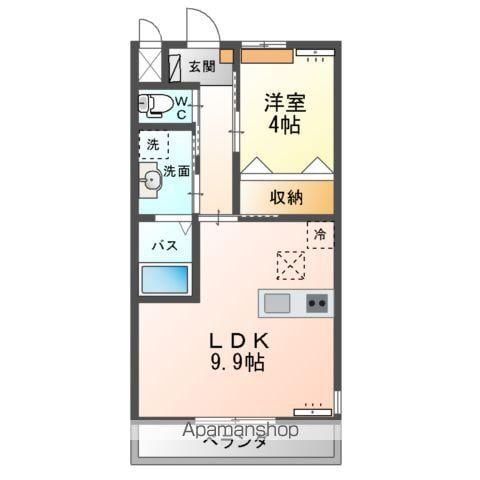 高尾崎 NEW TOWN LA・TERRE F(1LDK/1階)の間取り写真