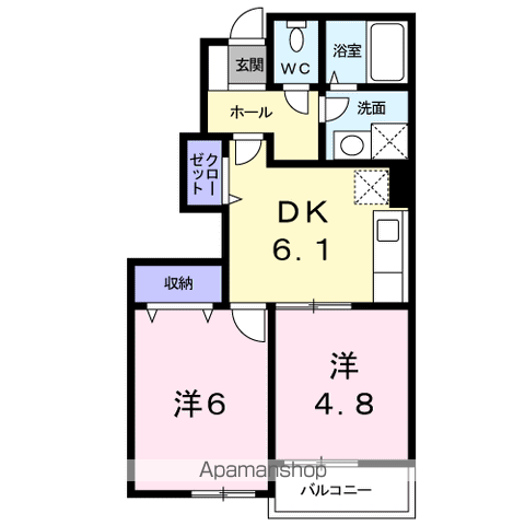 ライジングサンⅡ(2DK/1階)の間取り写真