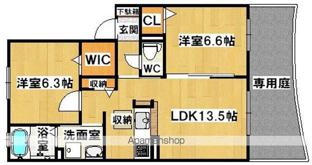 シャーメゾン鈴の宮(2LDK/1階)の間取り写真