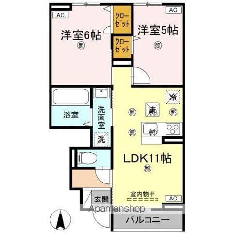 グランツ上福万 A棟(2LDK/1階)の間取り写真