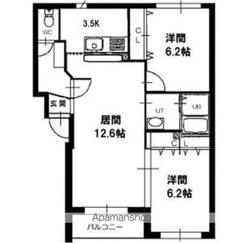 グランディオスⅡ(2LDK/4階)の間取り写真