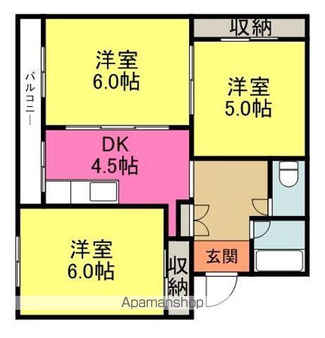 グレースタカツキ2号棟(3DK/4階)の間取り写真