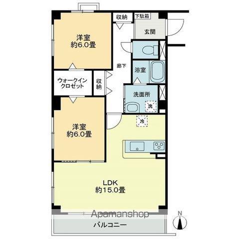 フォブール丹下2(2LDK/2階)の間取り写真
