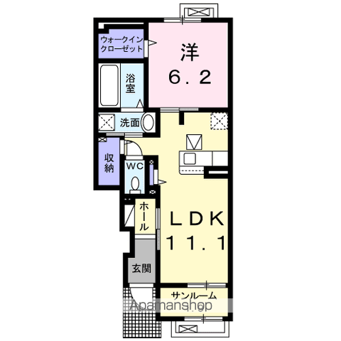 オリーブメゾン MK Ⅱ(1LDK/1階)の間取り写真
