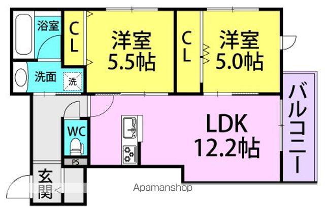 HEBEL MAISON 南武庫之荘(2LDK/2階)の間取り写真