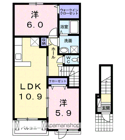 グラース・ヴェールⅠ(2LDK/2階)の間取り写真