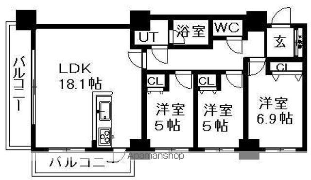 レジディア円山北5条(3LDK/3階)の間取り写真