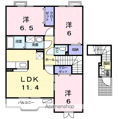 シューベルブ・メゾンA(3LDK/2階)の間取り写真