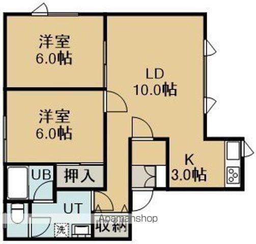 プリムローズ美原台A棟(2LDK/1階)の間取り写真
