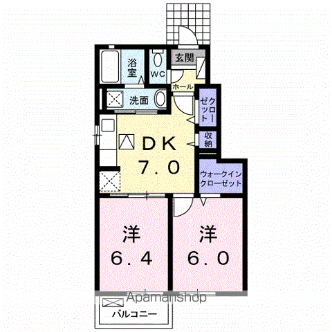 アウローラ K(2DK/1階)の間取り写真