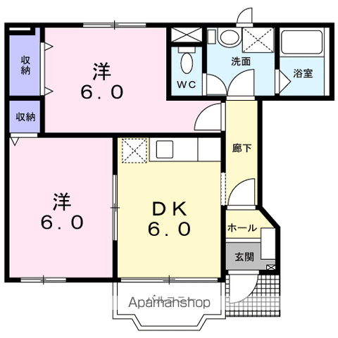 ラ・プリマヴェーラ B(2DK/1階)の間取り写真
