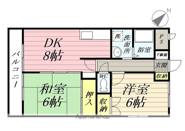 メゾンカワベ(2DK/1階)の間取り写真