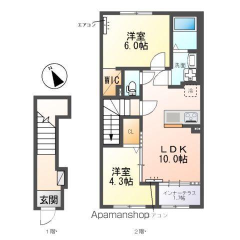 柏市篠籠田 アパート(2LDK/2階)の間取り写真