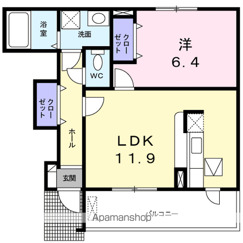 ハリエンジュ(1LDK/1階)の間取り写真