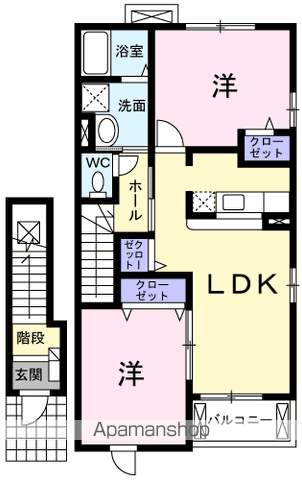 ディー・ベレッツァB(2LDK/2階)の間取り写真