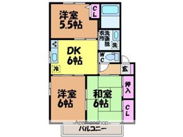 ルミナス北久米Ⅱ(3DK/2階)の間取り写真