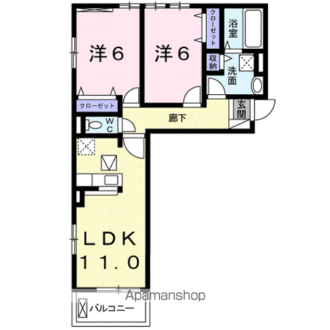 リヴィエール・コート Ⅰ(2LDK/1階)の間取り写真