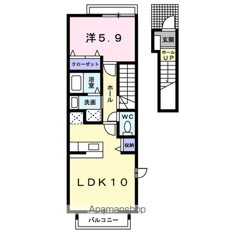 イースト.ウィング(1LDK/2階)の間取り写真