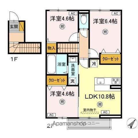フォレストウッド A棟(3LDK/2階)の間取り写真