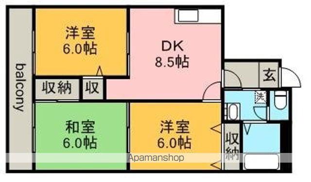ソシアルアンビル(3DK/4階)の間取り写真
