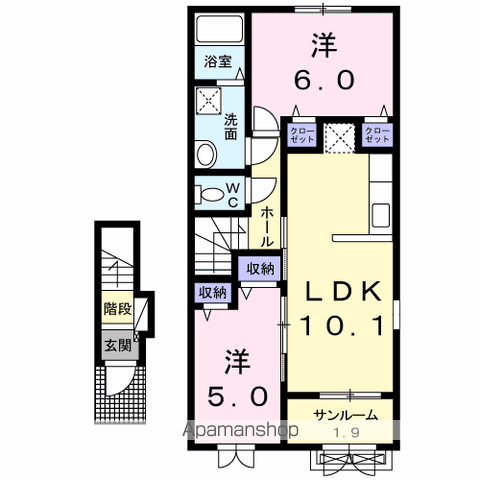 フェイシス横越Ⅰ(2LDK/2階)の間取り写真