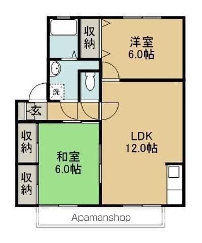 パークヒルイガワD棟(2LDK/2階)の間取り写真