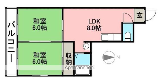 コーポ橘(2DK/2階)の間取り写真