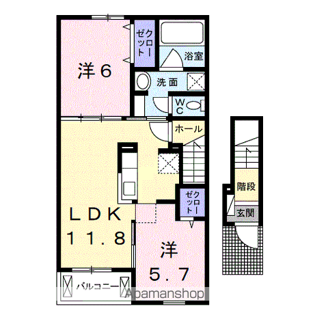 RITU(2LDK/2階)の間取り写真