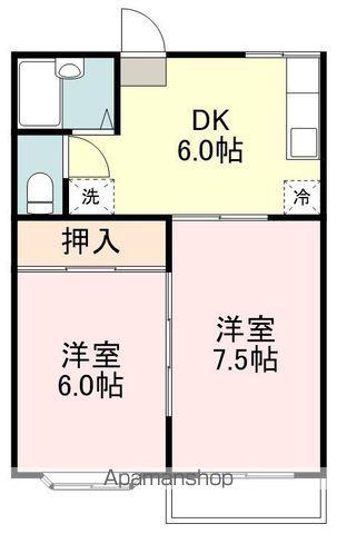 エスライトヒルズB(2DK/1階)の間取り写真