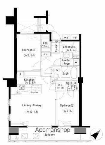 PRIME URBAN 東中野 COURT(2LDK/1階)の間取り写真