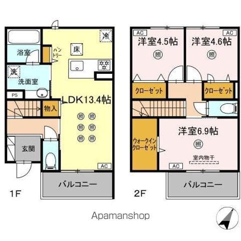 ＤーＲＯＯＭサンライズ　Ｂ棟(3LDK)の間取り写真