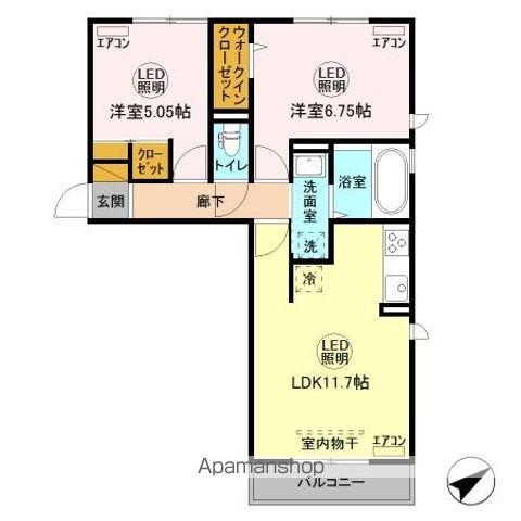 アルカディア(2LDK/2階)の間取り写真