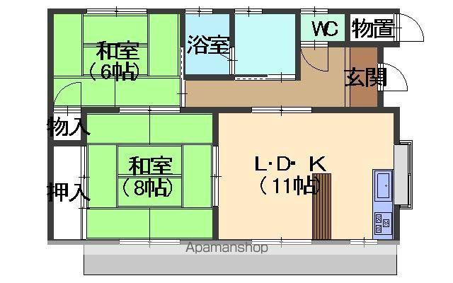 宮城県大崎市 1階建 築29年(2LDK)の間取り写真
