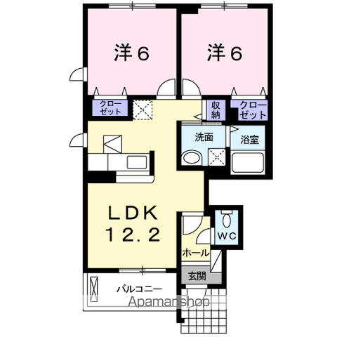 フルールⅠ(2LDK/1階)の間取り写真