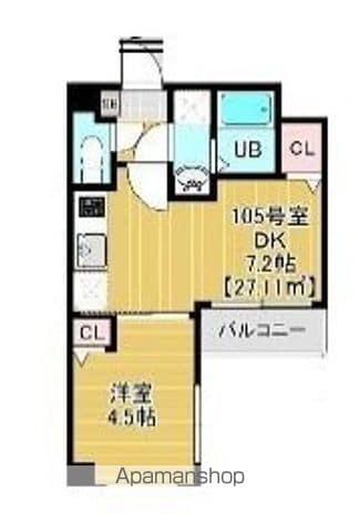 ソル ド レーヴ アッシュ(1DK/1階)の間取り写真