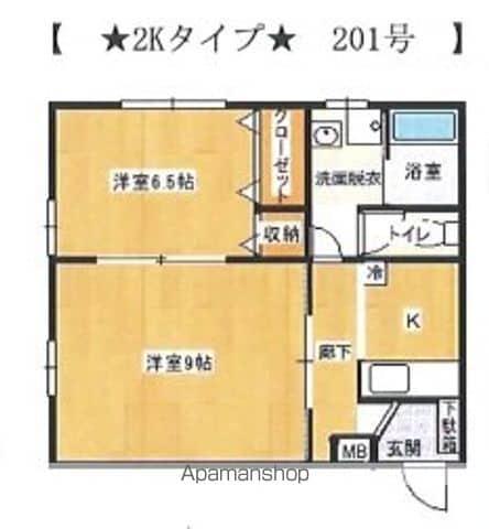 リヴィラ安賀多(2K/2階)の間取り写真