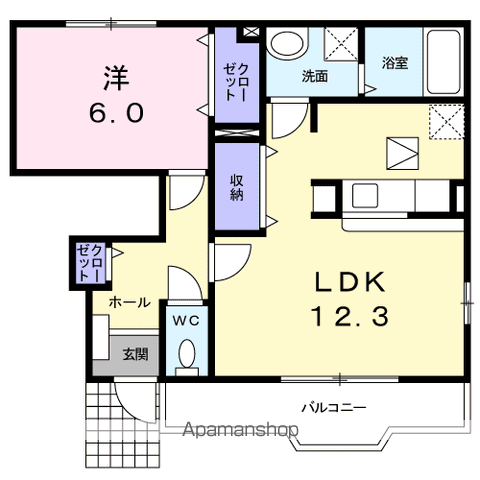 アンソレイエⅢ(1LDK/1階)の間取り写真