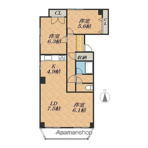 ホワイトパレス(3LDK/9階)の間取り写真