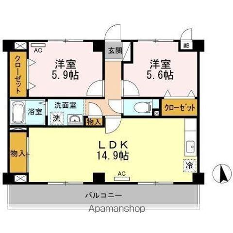 ハピネス三条(2LDK/3階)の間取り写真