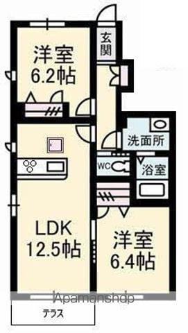 グランブーケB棟(2LDK/1階)の間取り写真